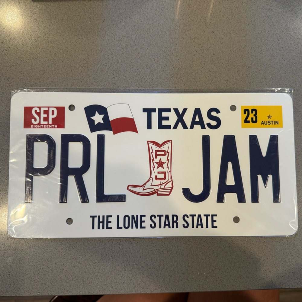 Pearl Jam Collectors Texas License Plate from 9/18/2023 Austin Show